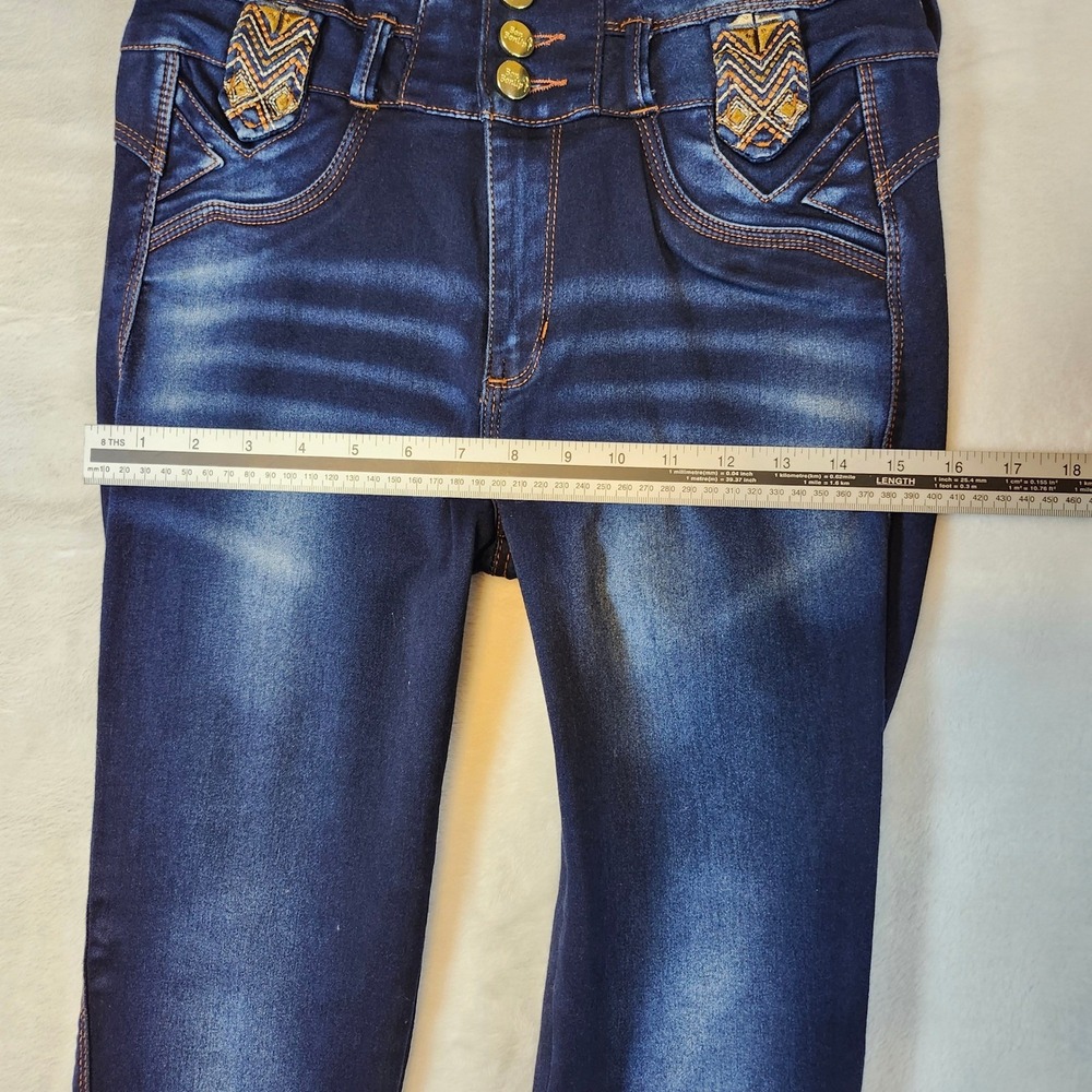 Bon Bonup Womens High Waisted Embroidered Dark Wash Skinny Jeans Blue Size 28 - Picture 5 of 14